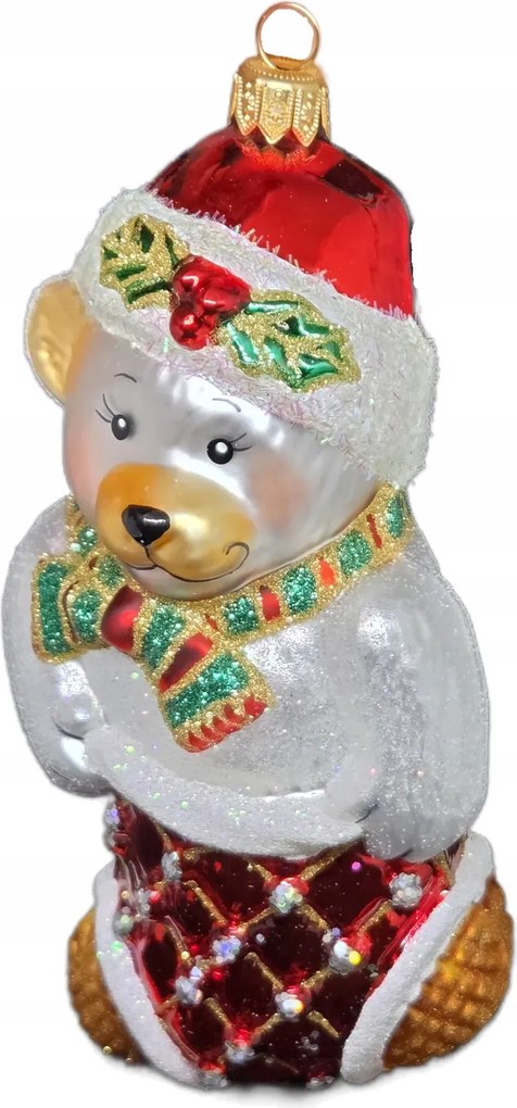 KollekcióKarácsonyi mackó piros zokniban és csillámos ruhában