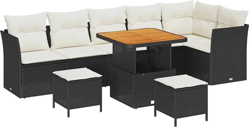 vidaXL Kerti Kanapé Szett párnával tárolóval 9 pcs Fekete és krémszínű