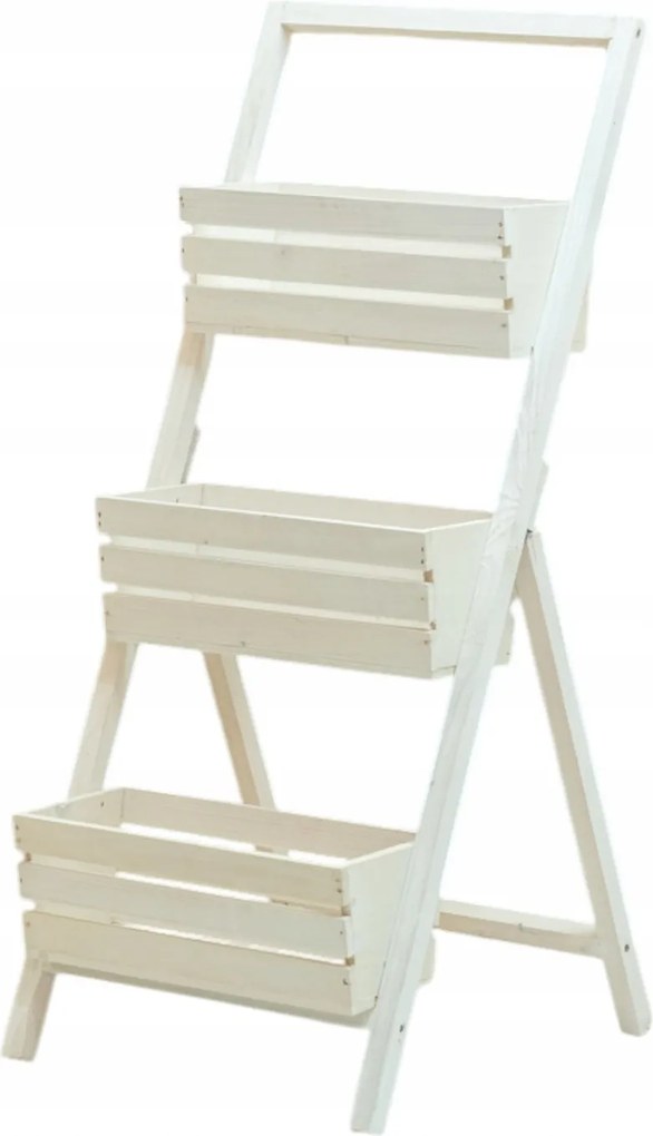 Virágtartó állvány fa összecsukható virág fűszernövények 3 doboz fehér 107cm