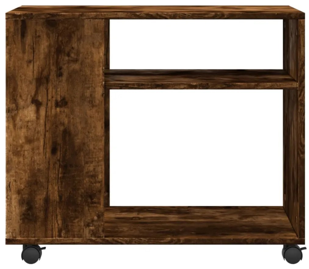 füstös tölgy színű szerelt fa kisasztal kerekekkel 70x35x60 cm
