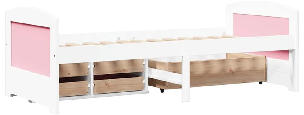 Napozóágy 5 fiókkal matrac nélkül IRUN Fehér&amp;Rózsaszín 90x200cm