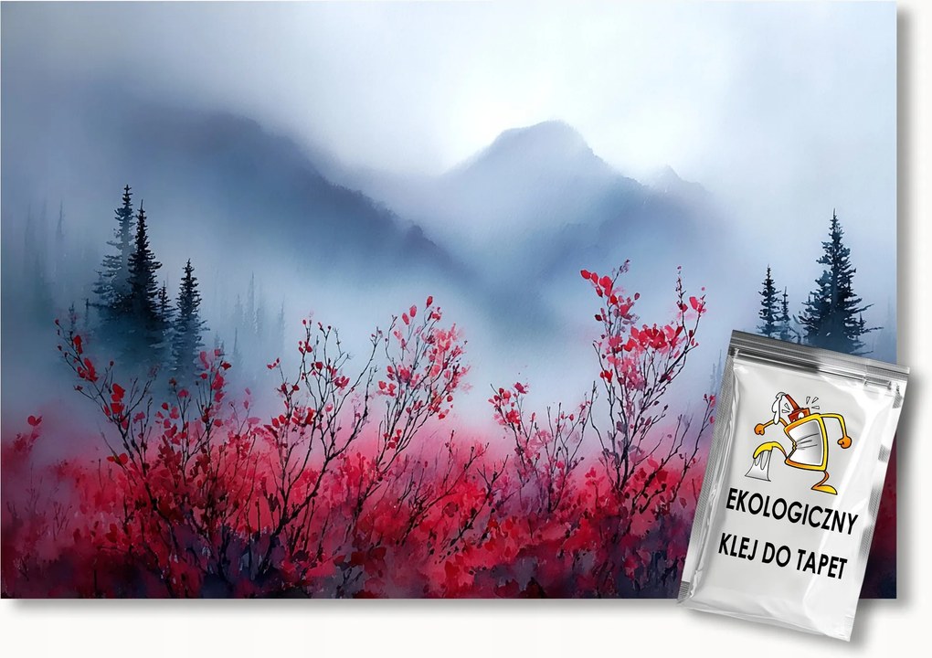 Fotótapéta Flizelina Kilátás Hegyek Erdő Fák Rét Köd Szürke 200x140 ragasztó