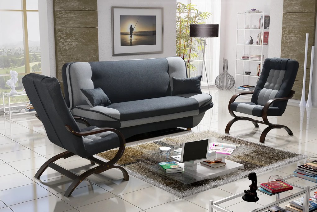 Kinyitható kanapé, világosszürke/sötétszürke, GURU