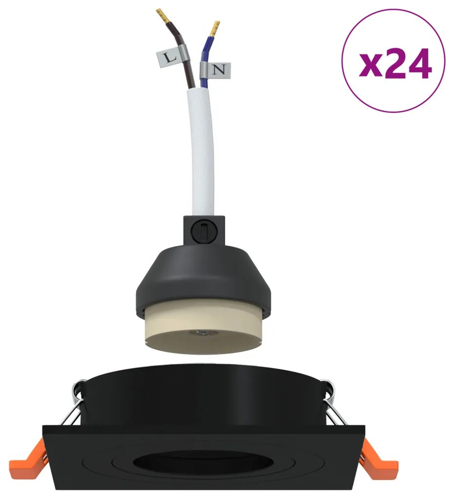 Beépített Spotlámpák 24 db Négyzet GU10 Fekete 91x91 mm
