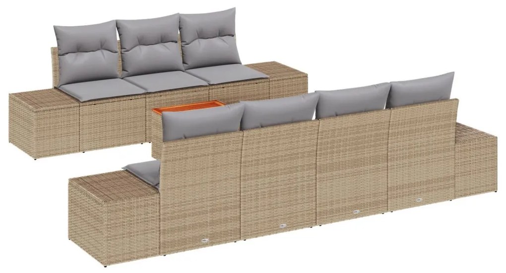 8 Darabos Kerti Sofa Szett Párnákkal Bézs Poli Rattan Akáciával