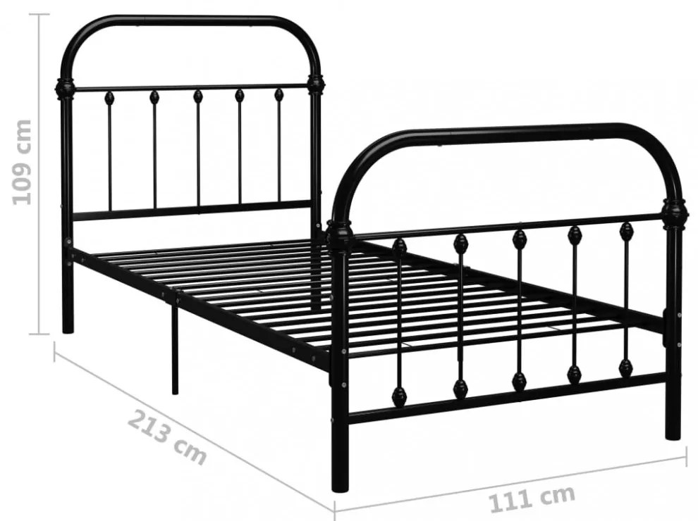 fekete fém ágykeret 100 x 200 cm