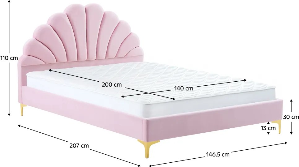 Ágy ágyráccsal, 140x200, rózsaszín Velvet szövet, ISADORA