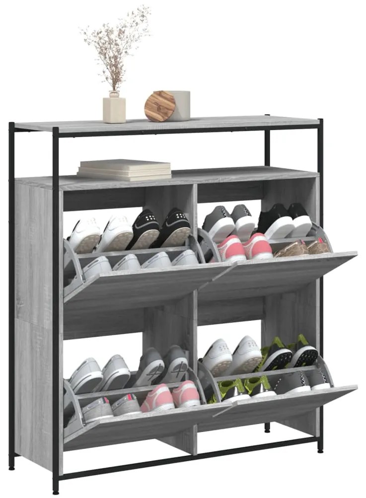szürke sonoma cipőszekrény 4 kihajtható fiókkal 100x34x112 cm