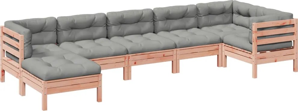 vidaXL 7 részes tömör duglászfenyő kerti társalgószett párnával