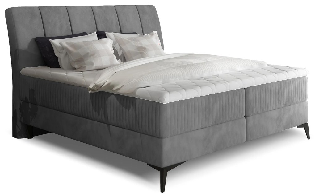 Franciaágy Boxspring 160 cm Alberto (sötétszürke) (matracokkal). 1027365