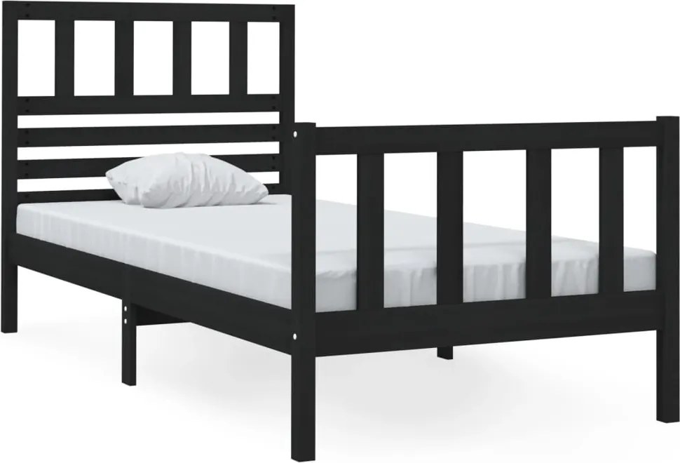 vidaXL fekete tömör fa ágykeret 75 x 190 cm (Small Single)