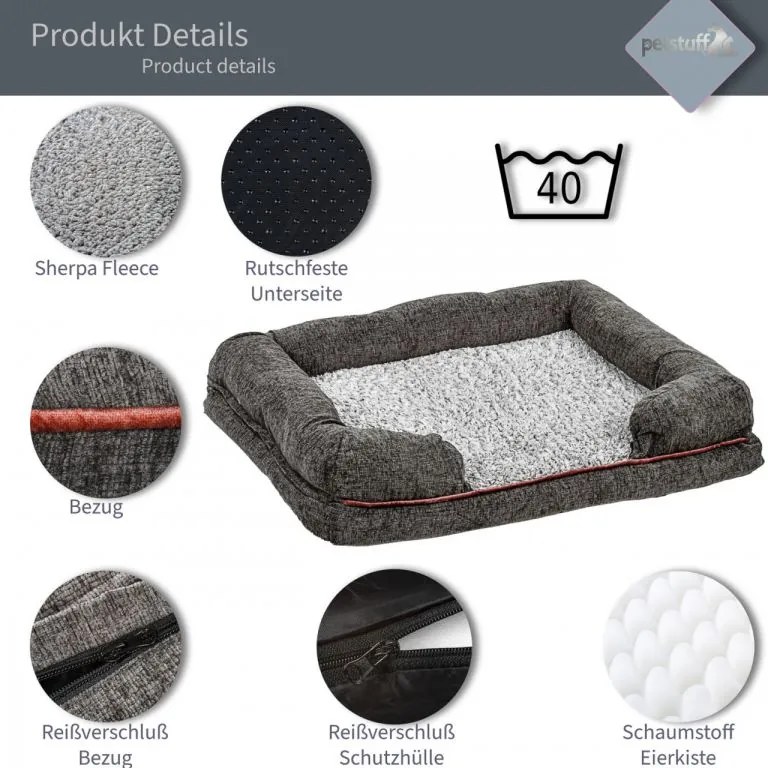 PETSTUFF® Kutyafekhely L sötét szürke 106 x 80 x 18 cm