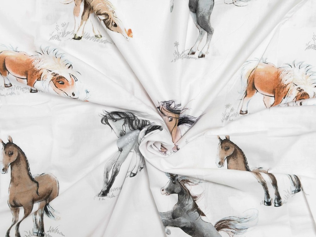 Pamut ágynemű kiságyhoz HORSE DREAM fehér Ágyneműhuzat mérete: 45 x 65 cm | 90 x 135 cm