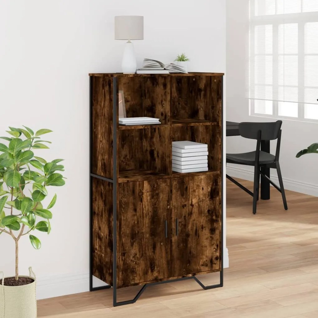 füstös tölgy színű szerelt fa magasszekrény 79,5x35,5x137,5 cm