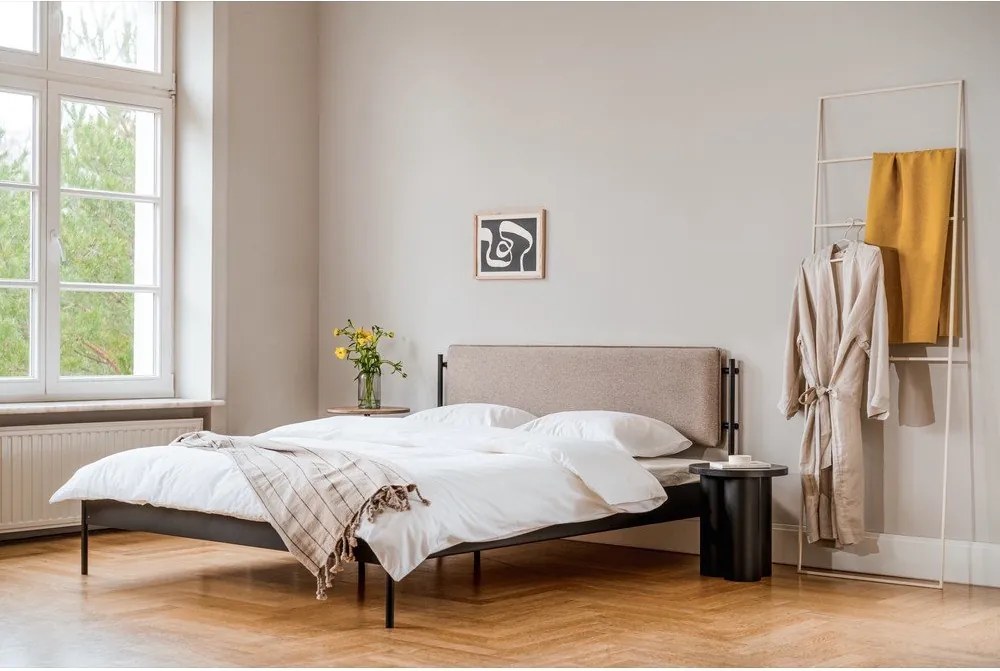 Fehér acél kárpitozott franciaágy ágyráccsal 180x200 cm Eton Basic – noo.ma