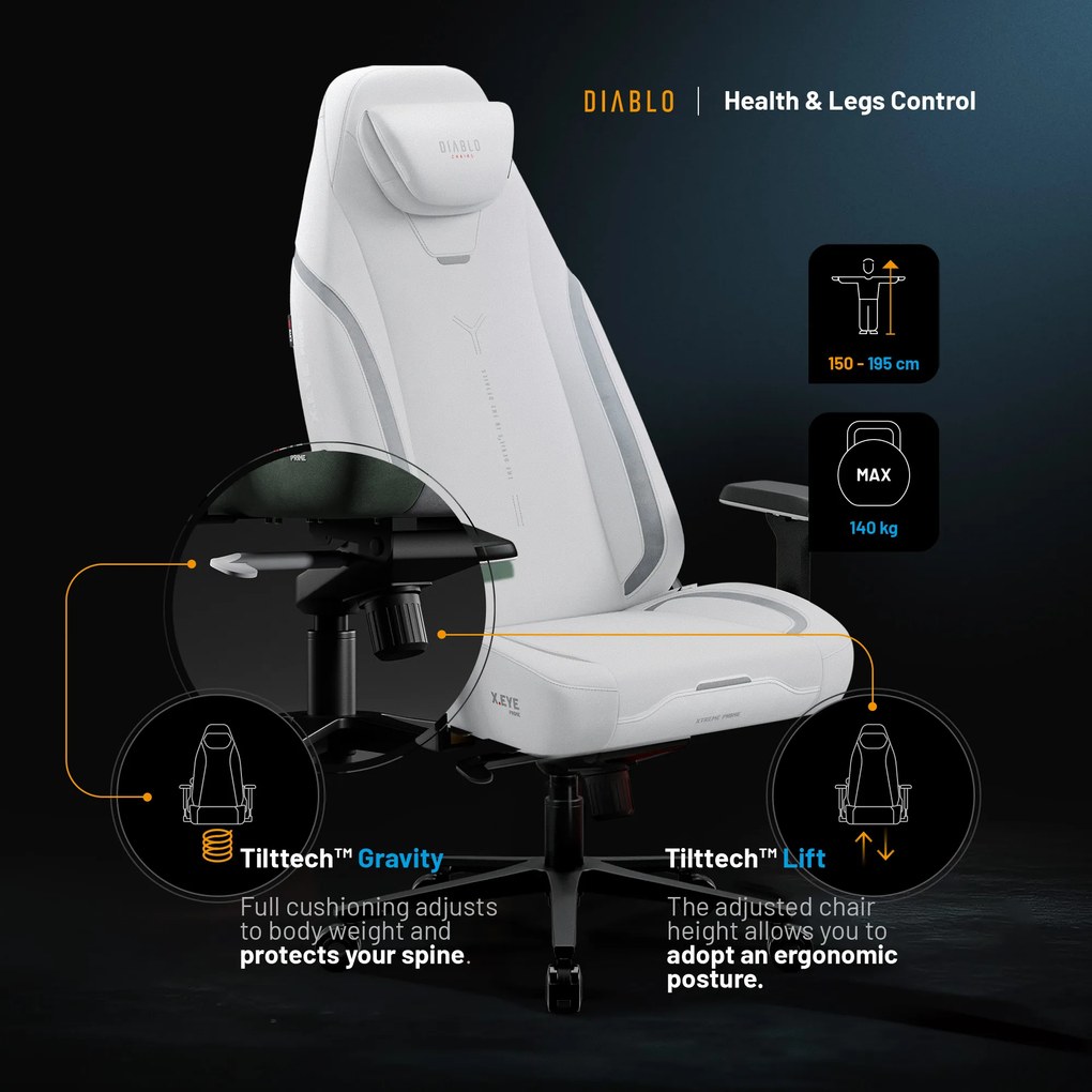 Gamer szék fehér Normal Size: Diablo X-Eye Prime Ghosted White
