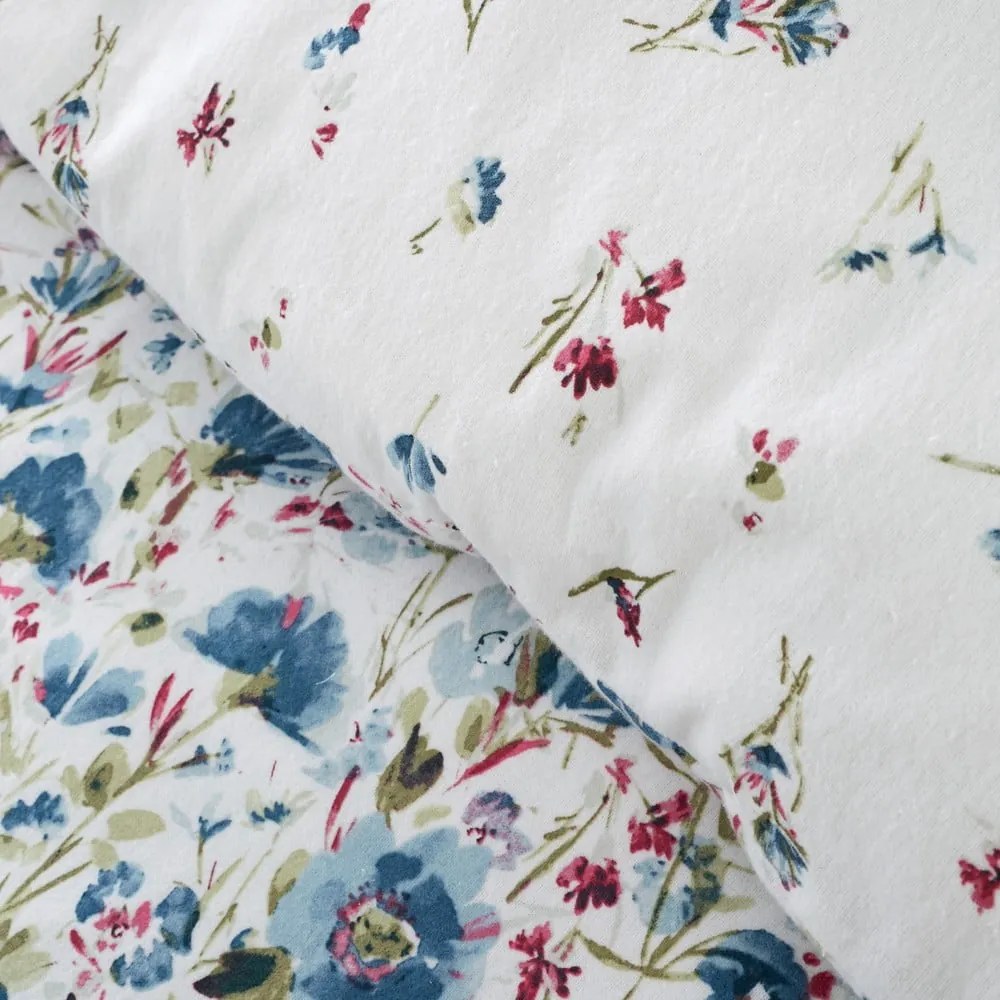 Fehér-kék kétszemélyes flanel ágyneműhuzat 200x200 cm Ophelia Floral – Bianca