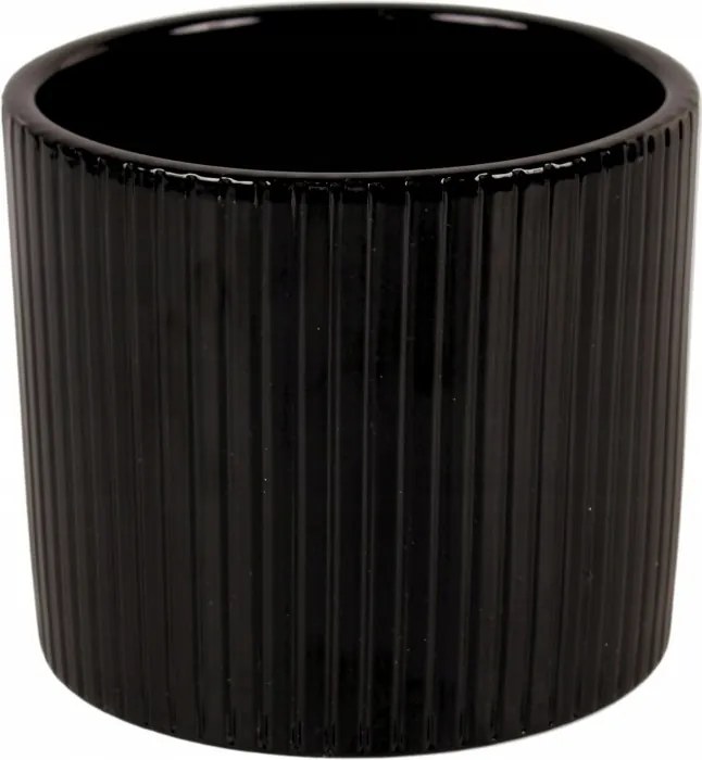 Virágcserép kerámia fedél fekete kerek henger