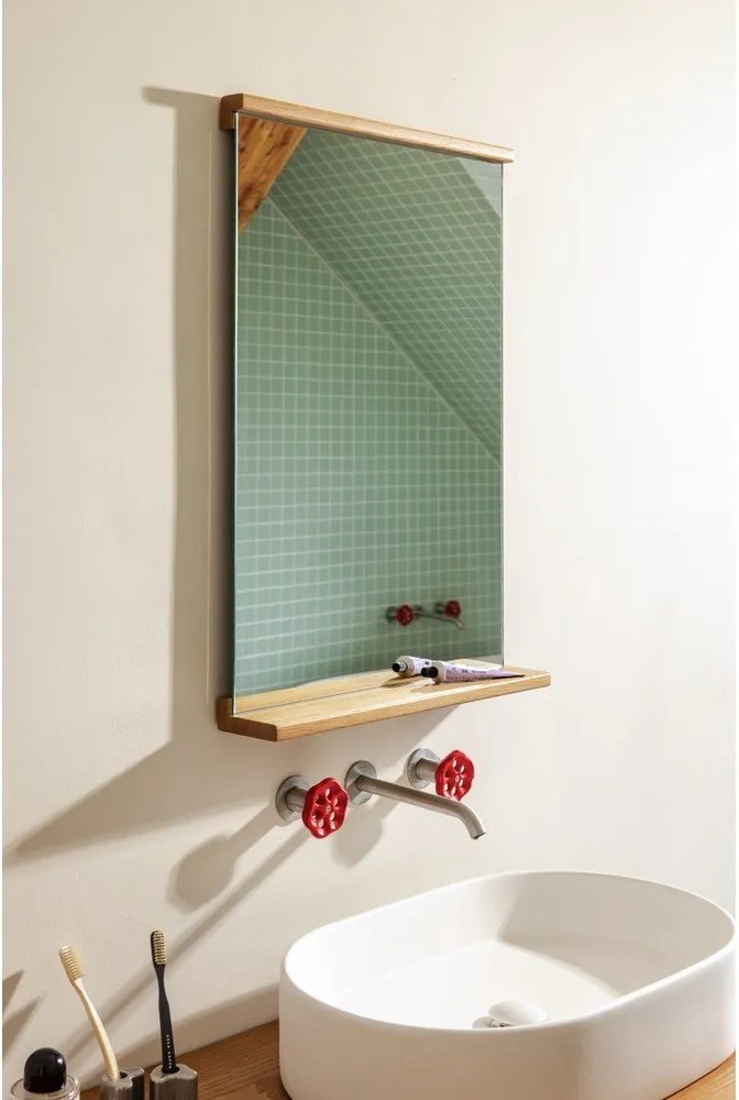 Fali tükör polccal tömörfa kerettel 50x75 cm Lun – noo.ma