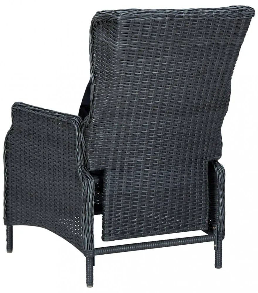 sötétszürke dönthető háttámlás polyrattan kerti szék párnákkal