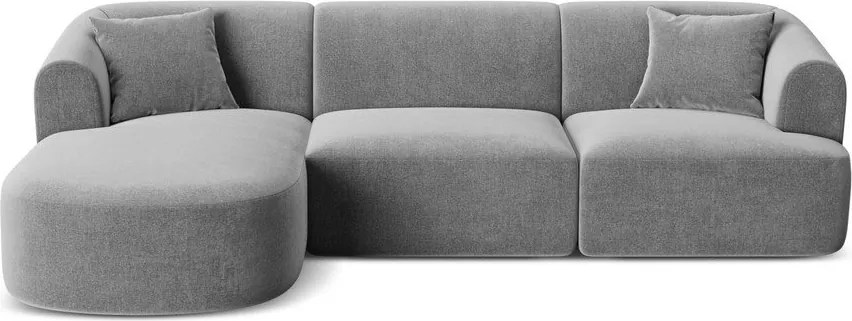 Világosszürke bársony sarokkanapé (bal oldali-heverő résszel) Campi – Cosmopolitan Design