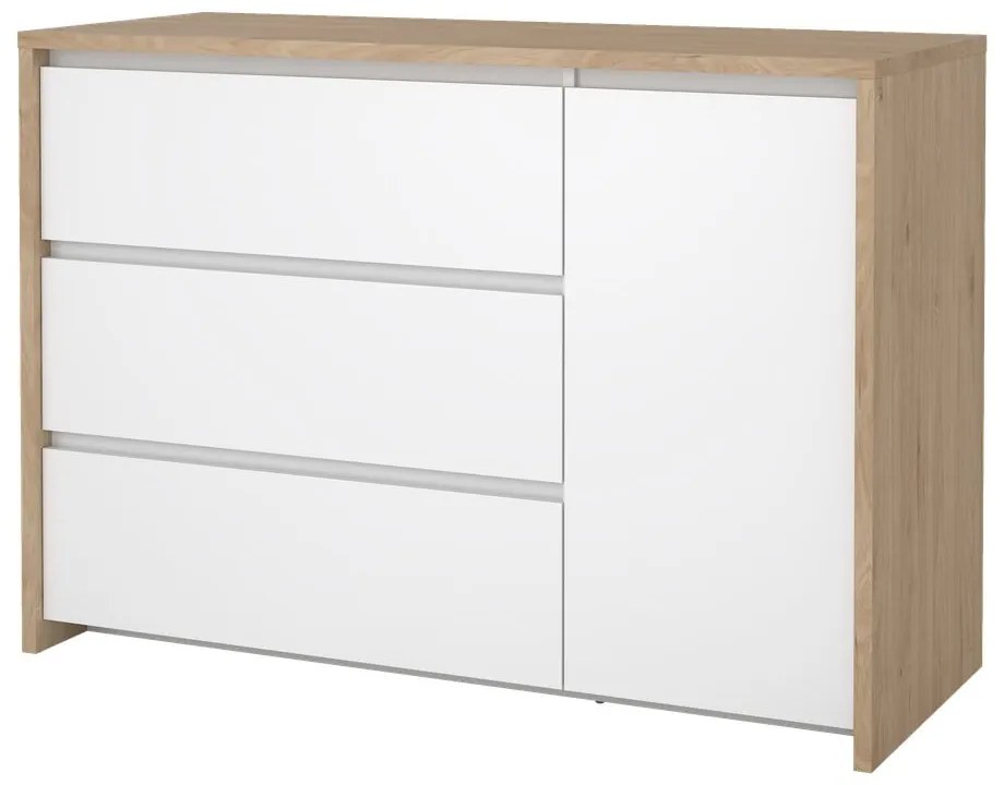 Fehér-natúr színű komód tölgyfa dekorral 119x84x48 cm Next – Tvilum