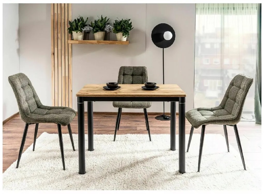 Fekete DAMAR étkezőasztal 100x60 cm, tölgy artisan dekorációval