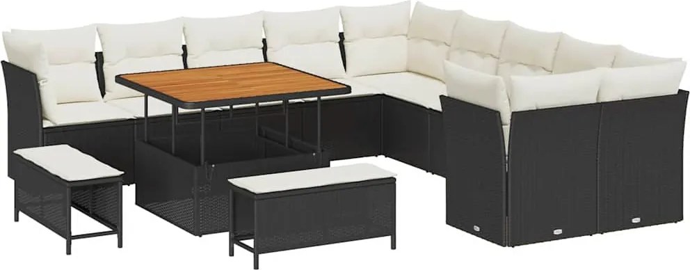 vidaXL Kerti Kanapé Szett 13 pcs Fekete polirattan