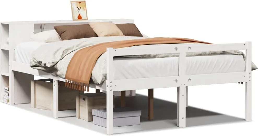 vidaXL fehér tömör fenyőfa könyvespolcos ágy matrac nélkül 140x200 cm