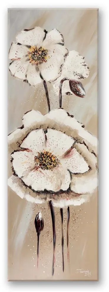 Gario Vászonkép Fehér festett virágok Méret: 30 x 90 cm