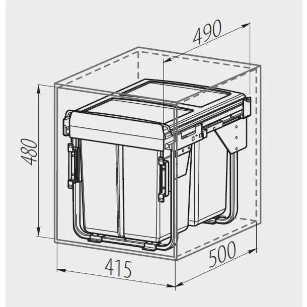 Hulladékgyűjtő GTV Practi Eco 450, szelektív, frontkihúzású, lágy záródás, 20+2*10 L edénnyel, fedéllel