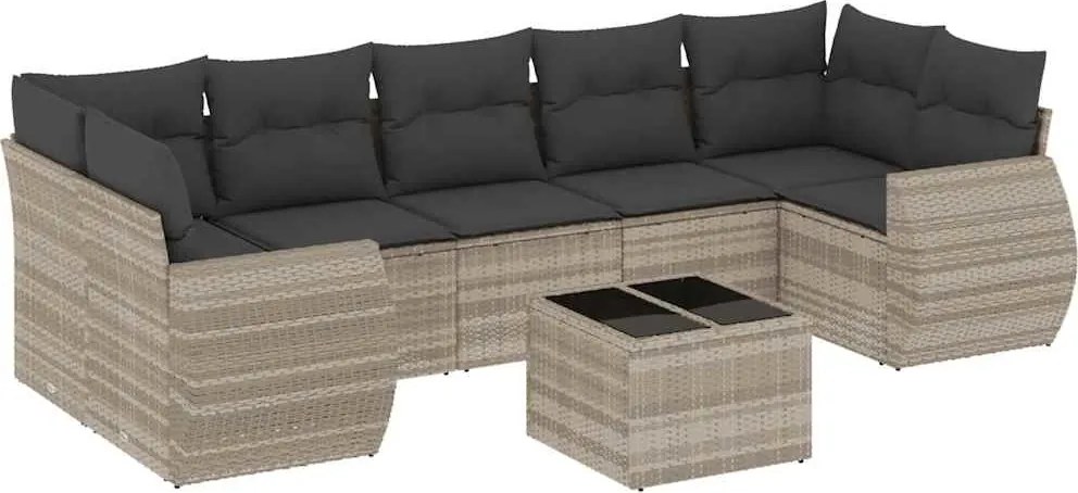 vidaXL 8 részes világosszürke polyrattan kerti ülőgarnitúra párnával