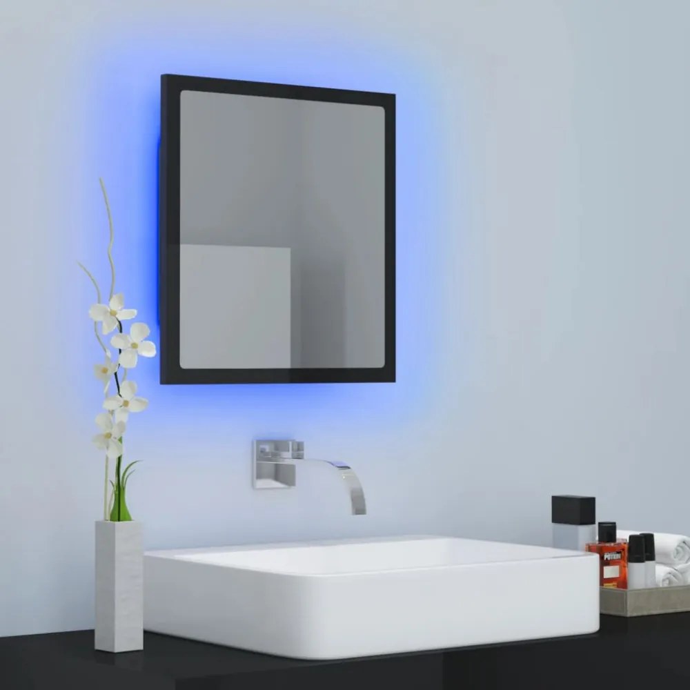 magasfényű fekete akril LED-es fürdőszobatükör 40x8,5x37cm