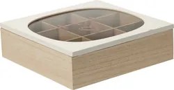 Mdf Teáskanna Üveg Fedéllel 24 X 24 X 7 CM 9 Rekeszes Barna