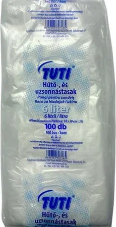 Hűtő- és uzsonnástasak, 6 l, 100 db, 30 x 50 cm, 9 &amp;mikro;, TUTI (KHK182)