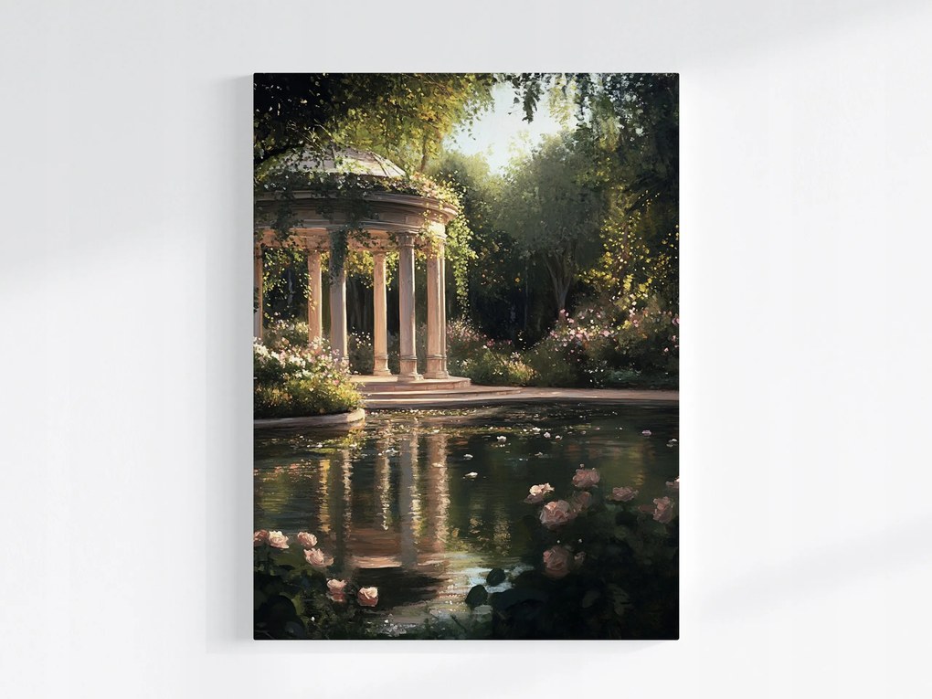 Vászonkép Canvas Tájkép Kert Park Pavilon Tó Virágok Rózsák 60x80