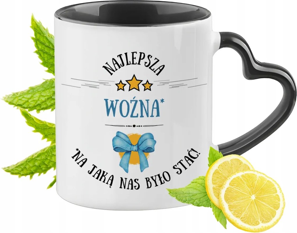 Gondnoknőnek Fekete Bögre Szív Alakú Füllel Ajándék Nyomtatott