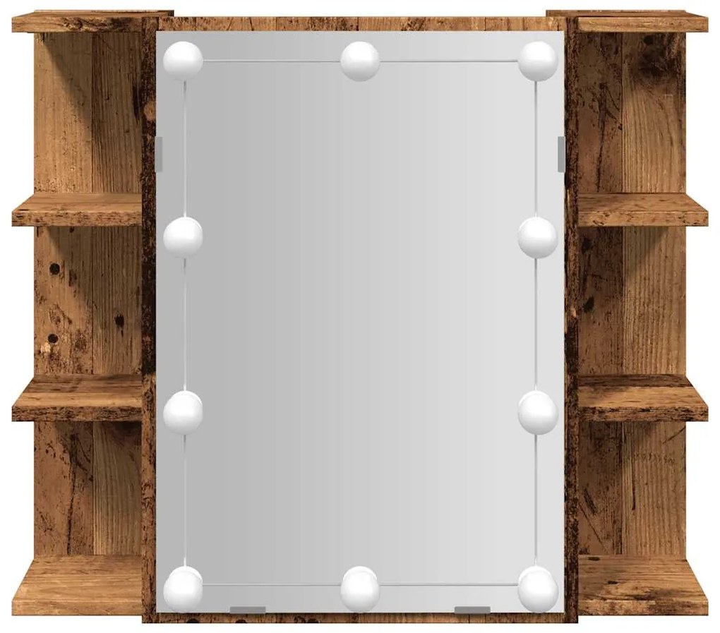 antik fa tükrös szekrény LED-ekkel 70 x 16,5 x 60 cm