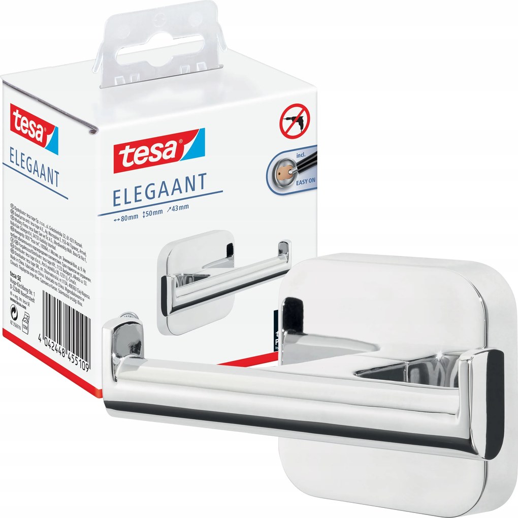 Fürdőszobai akasztó öntapadós Tesa Elegaant Fém Fürdőköpeny akasztó