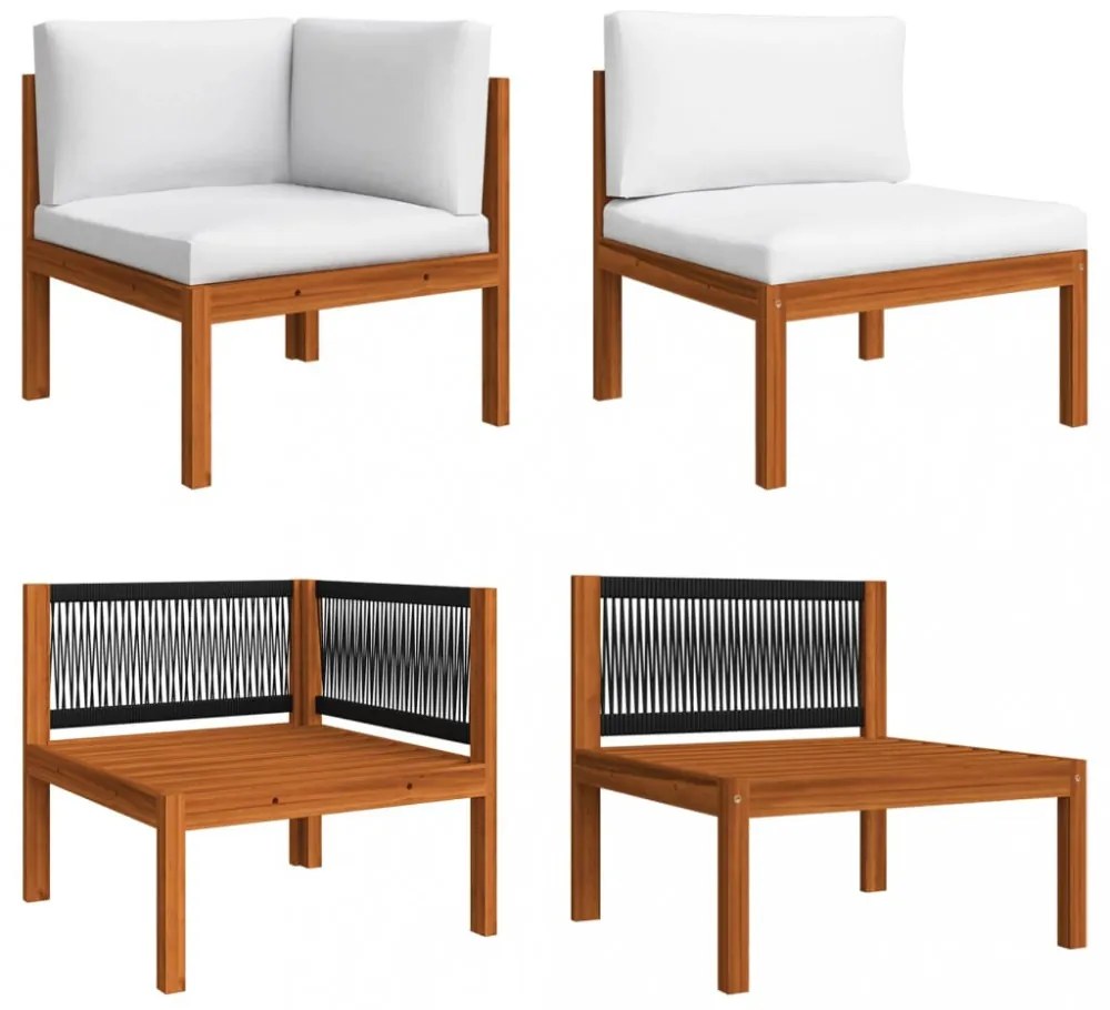 4 személyes kerti kanapé akácfa és kötél párnával