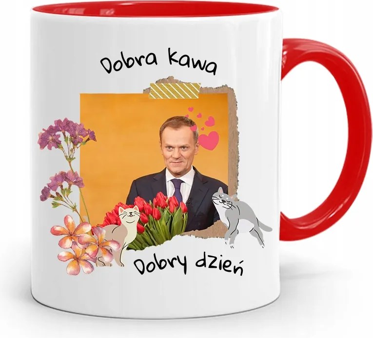 Donald Tusk Piros Bögre Platform Ajándék fényképes nyomtatással