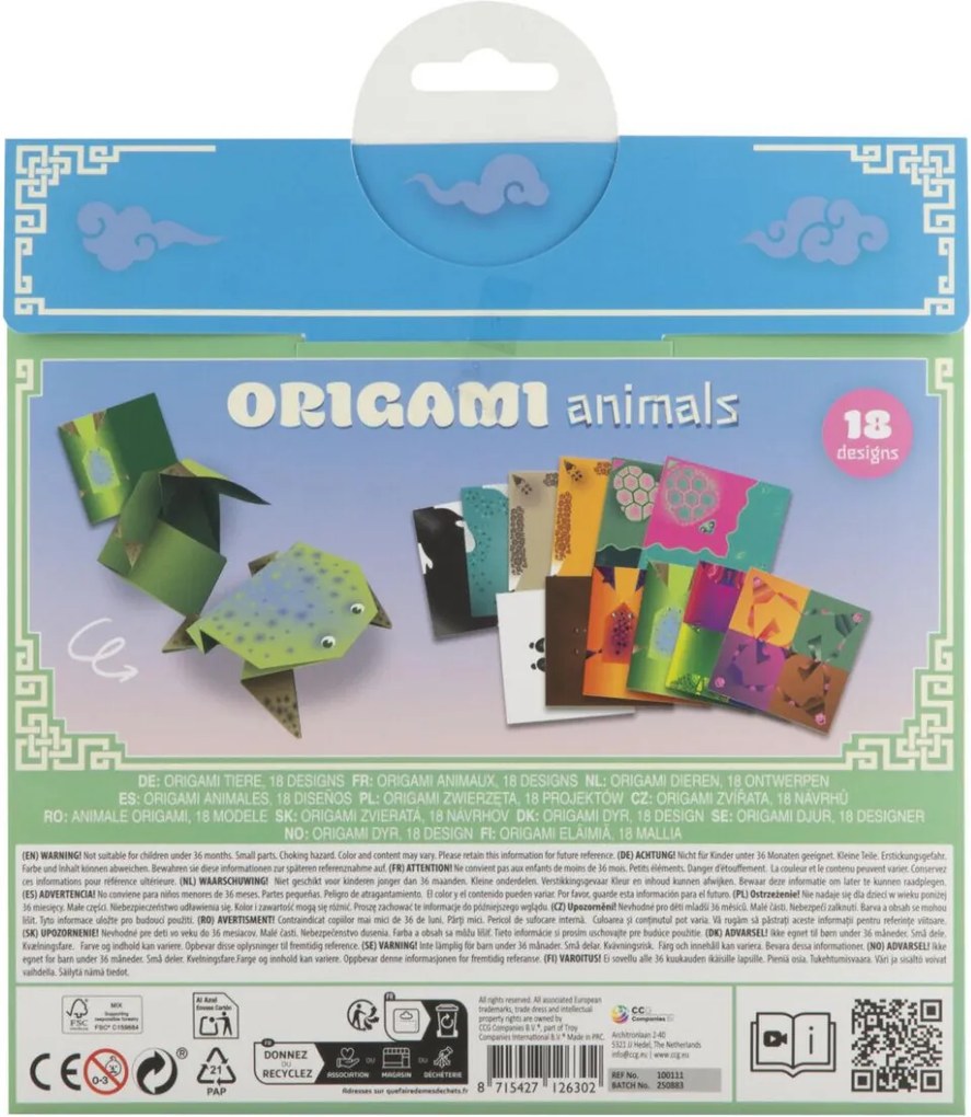Állatos Colorful origami papír 18 db-os