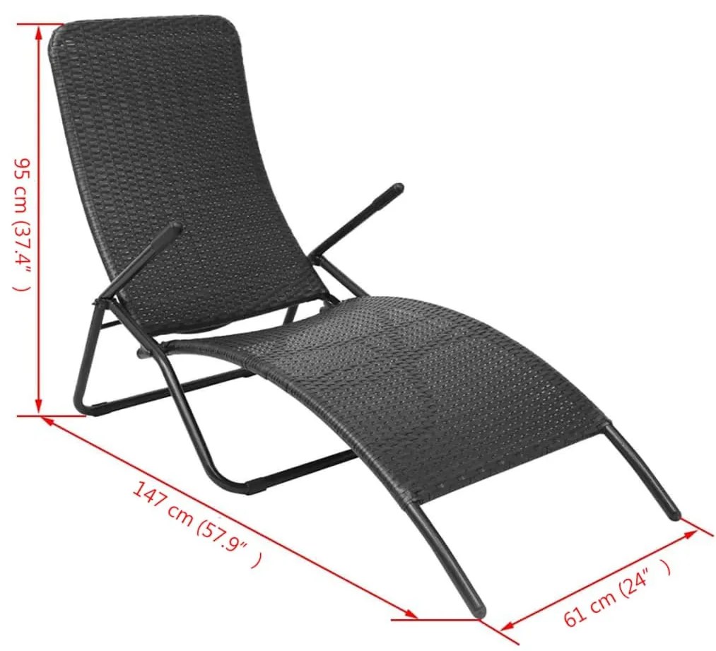 Fekete összecsukható polyrattan napozóágy