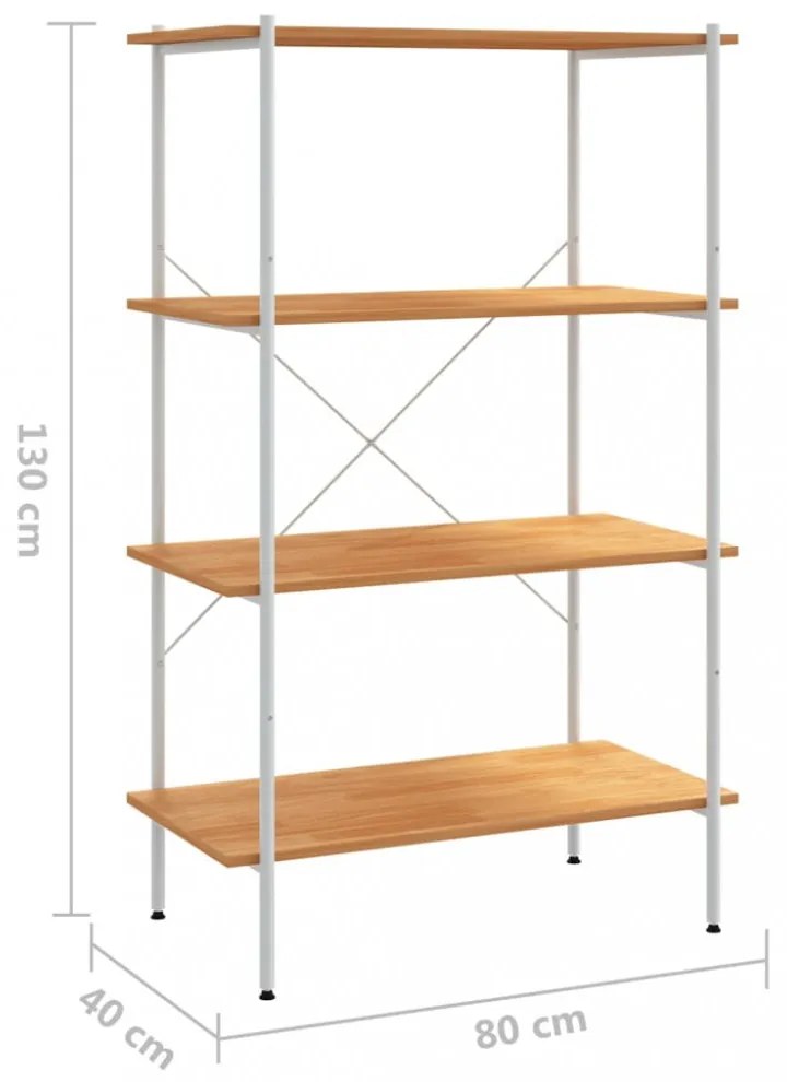 fehér és tölgyfa 4 szintes polcrendszer 80x40x130 cm