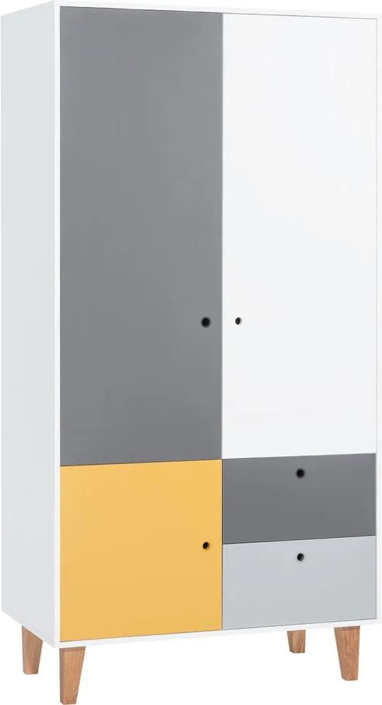 Concept fehér-szürke kétajtós ruhásszekrény sárga elemmel - Vox