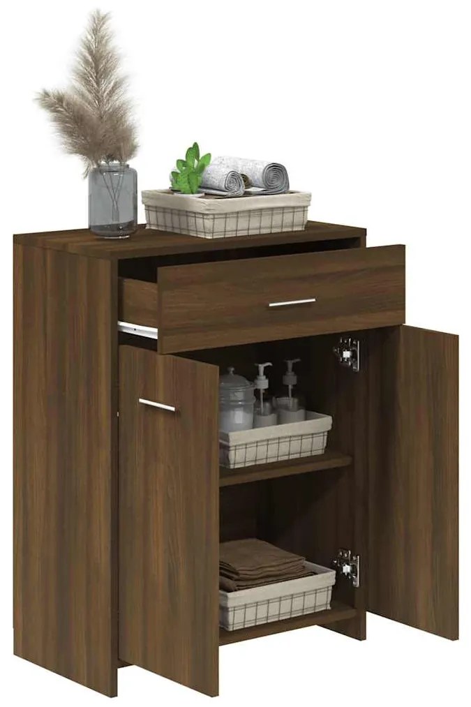 Barna tölgy színű szerelt fa fürdőszobaszekrény 60x33x80 cm