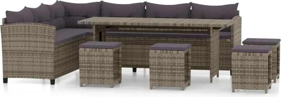 vidaXL 6 részes szürke polyrattan kerti ülőgarnitúra párnákkal