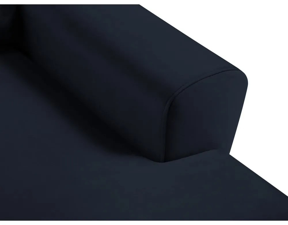 Sötétkék bársony kinyitható tárolóhelyes sarokkanapé (jobb oldali-heverő résszel) Kyoto – Cosmopolitan Design