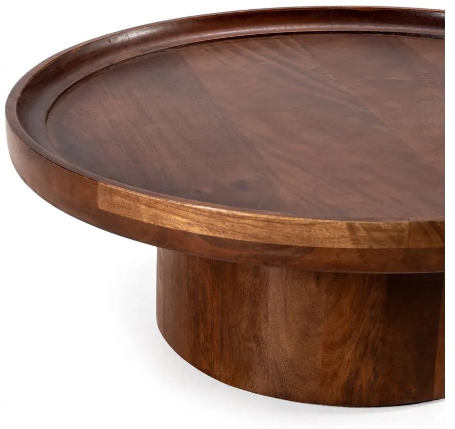 Sötétbarna mangófa kerek dohányzóasztal 80x80 cm Giselle – MOME