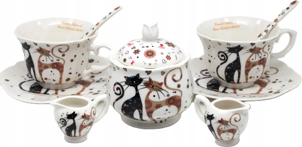 Kpl kétszemélyes 2x csésze 2x tejeskávé cukortartó szett macska ajándék